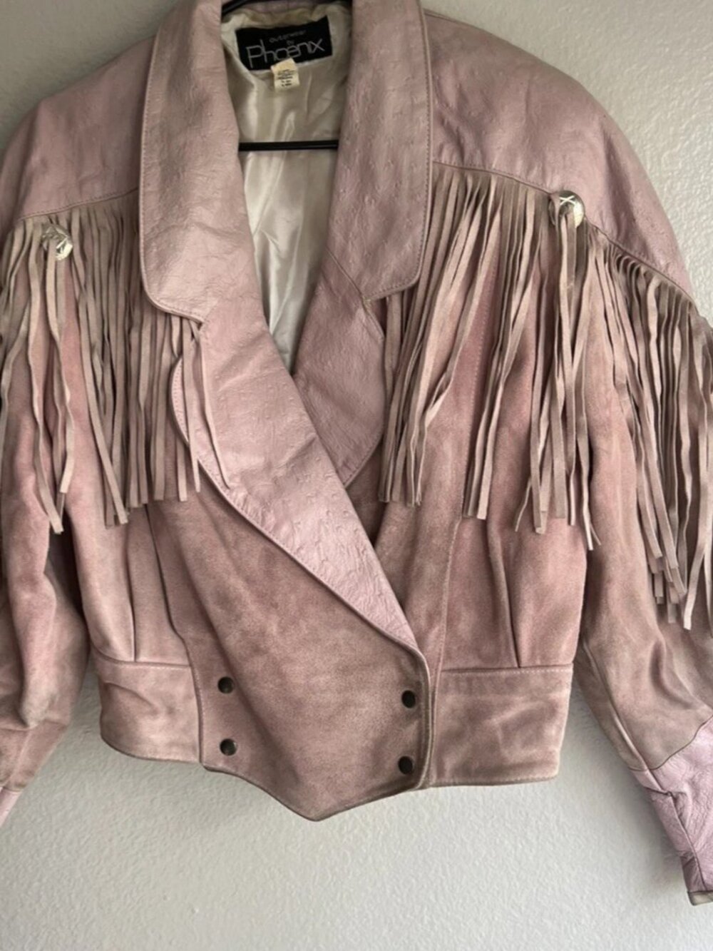 Vintage Phoenix Ostrich Fringe Leather Crop Jacket Womens L Western USA Made - Picture 3 of 15